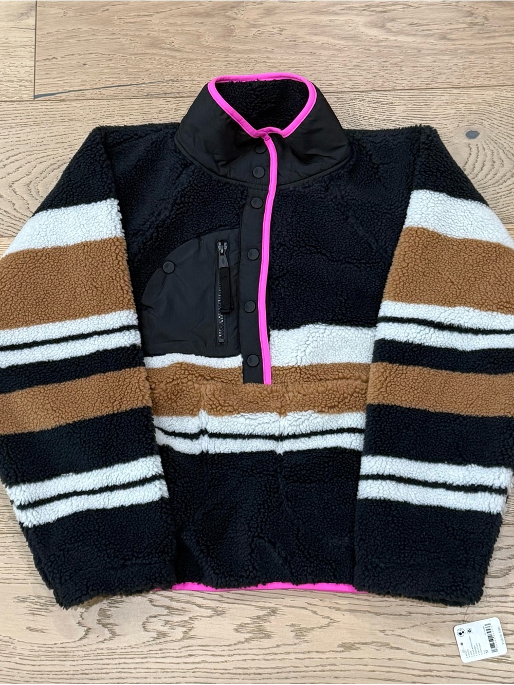 NWT FP Movement Rocky Ridge Sherpa Pullover Black Nutmeg Fuchsia M